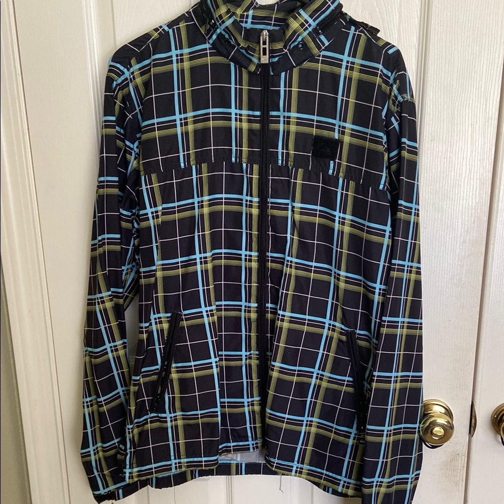 Quicksilver Lightweight Plaid Zip-Up Jacket in Black and Blue